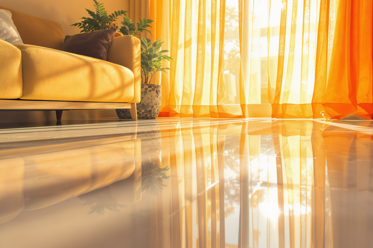 After: High-gloss marble floor after crystallization